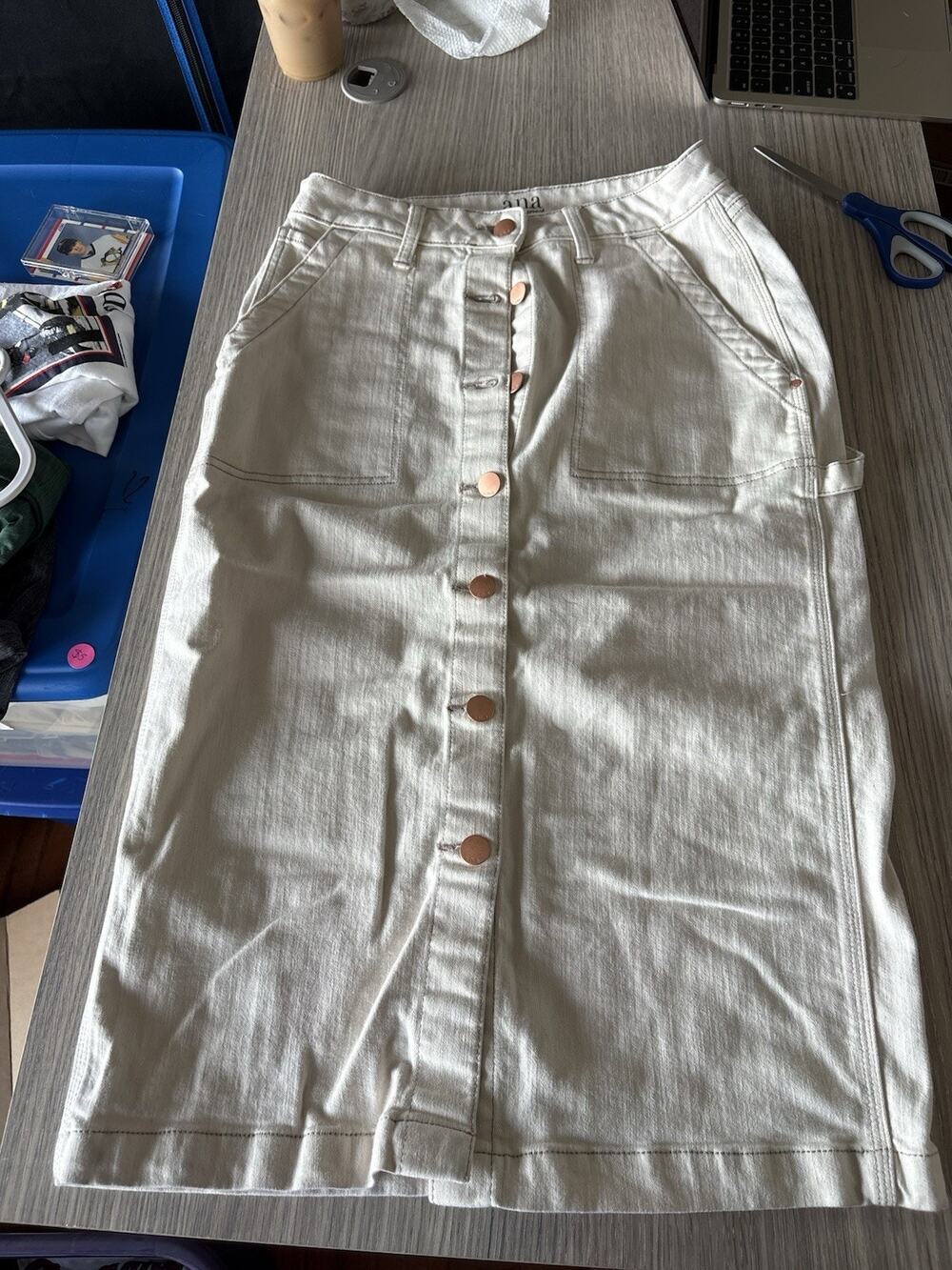 Ana A New Approach Women's Cream Denim Mid-Length Skirt Size 2 Button Front